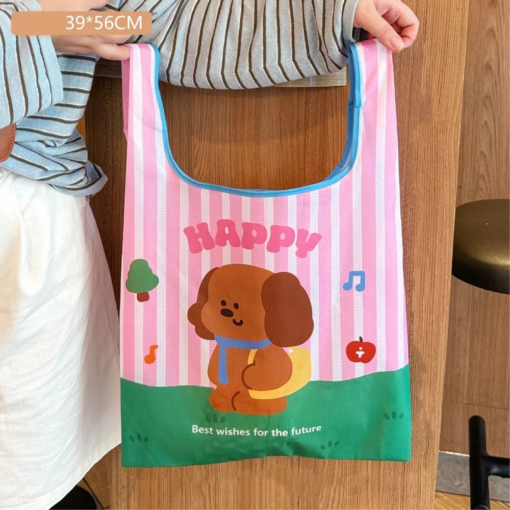 Cute Large Capacity Folding Storage Bag Eco-Friendly Waterproof Handheld Bag Reusable Vegetable Storage Bag Supermarket Vue Style D
