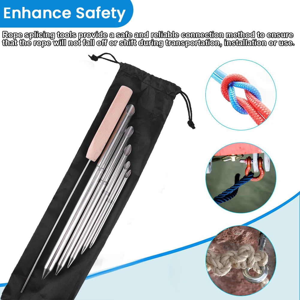 6-Piece Stainless Steel Rope Splicing Tool Kit Smooth Surface 0.24-0.59in Needles+Pusher for Boat/Paracord/Climbing Rope DIY Vue