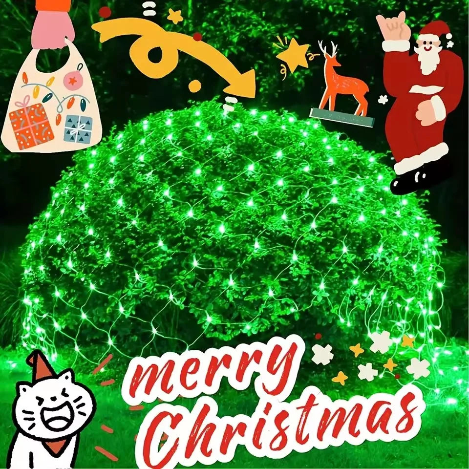 Led Net Mesh String Lights EU Plug 220V Street Garlands Christmas Decorations Outdoor New Year Wedding Party Garden Bush Decor Vue