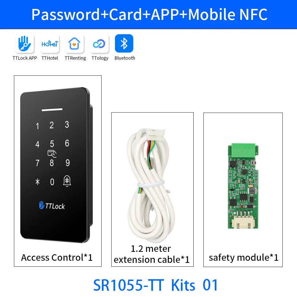 Embedded Access Control IP67 Waterproof Fingerprint Attendance System Kit TTLOCK APP IC NFC Card Reader Highly Secure System Set Vue SR1055-TT-Kits-01
