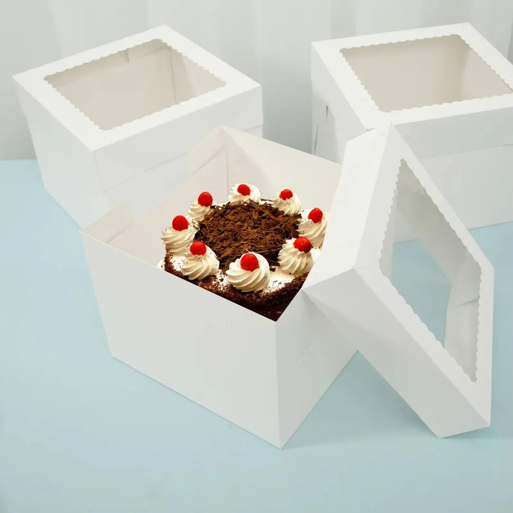 10pcs Multifunctional Square Disposable Cake Packaging Box White DIY Pastry Box with Window Cake Container Bakery Vue
