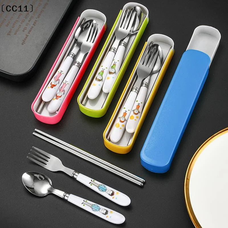 〔CC11〕Stainless Steel Chopsticks Spoons Three Piece Portable Cutlery Set Student Travel Cutlery Spoons Chopsticks Forks Vue