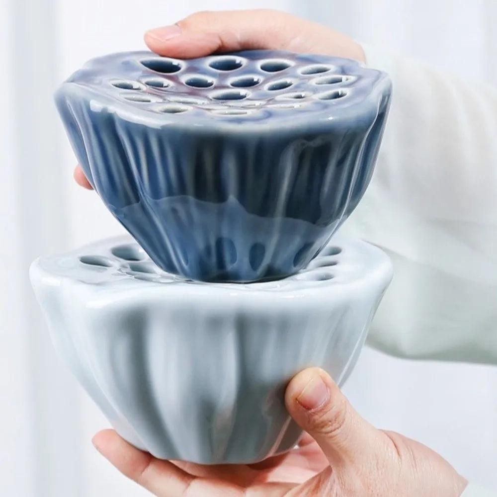 Chinese Style Ceramic Lotus Vase Exquisite Natural Hydroponic Container Zen Meaning Artificial Flower Arrangement Vessel Vue
