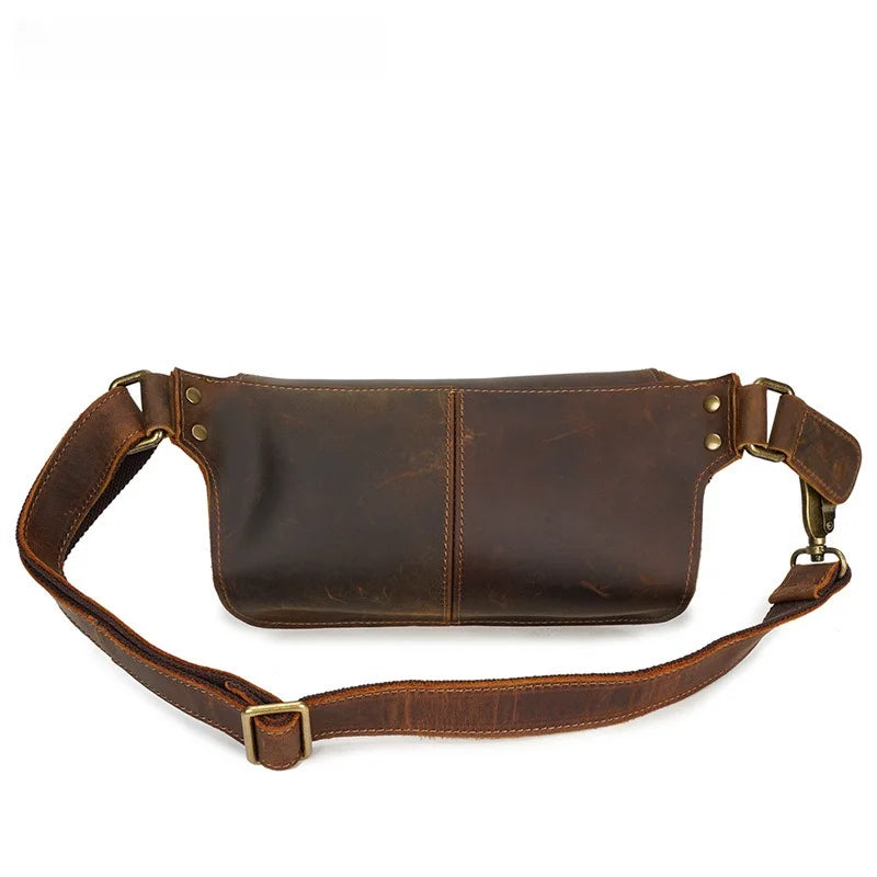 First-layer Cowhide Fanny Pack Crazy Horse Leather Leather Breast Bag Men's Mobile Phone Fanny Pack Men's New Messenger Bag Vue