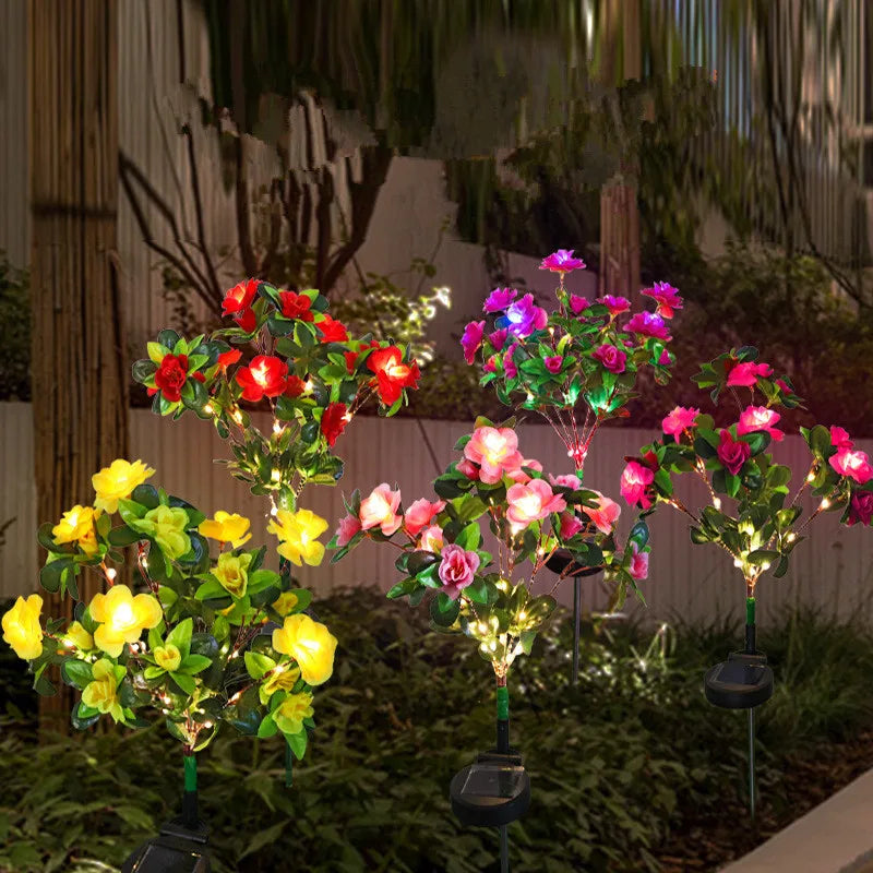 Solar-Powered LED Yard Lights Azalea Floral Garden Decor Lamp Waterproof Outdoor Lawn Lighting Plug Light N009 Vue