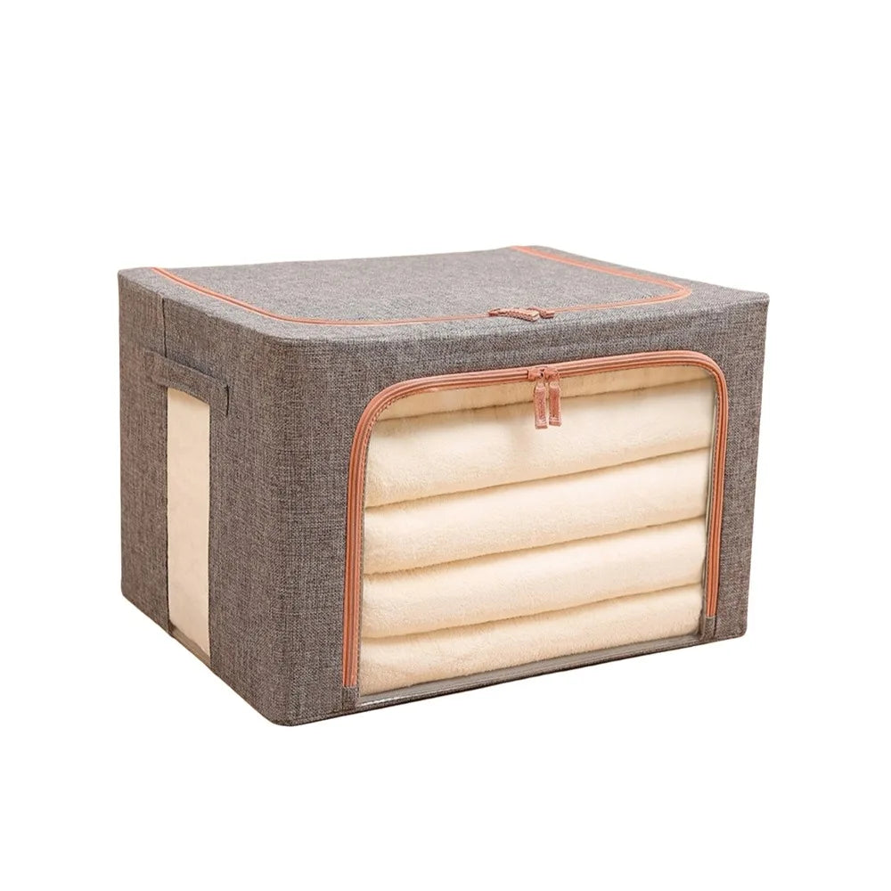 Clear Window Clothes Quilt Storage Bins Steel Frame Large Capacity Clothing Sorting Box Dust-proof with Handles Zipper Vue 15.75x11.81x7.87 in