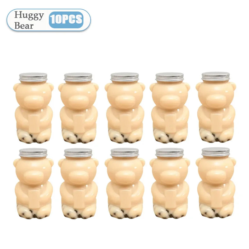 1-10PCS 500ml Violent Bear Milk Tea Bottle Disposable PET Transparent Juice Bottle Cartoon Bear Portable Juice Yogurt Bottle Vue Huggy Bear-10PCS 500ml