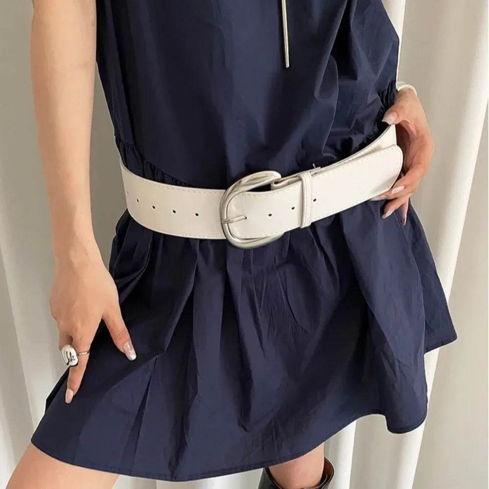 Adjustable Wide Belt Leather White Waist Cincher Women Vue