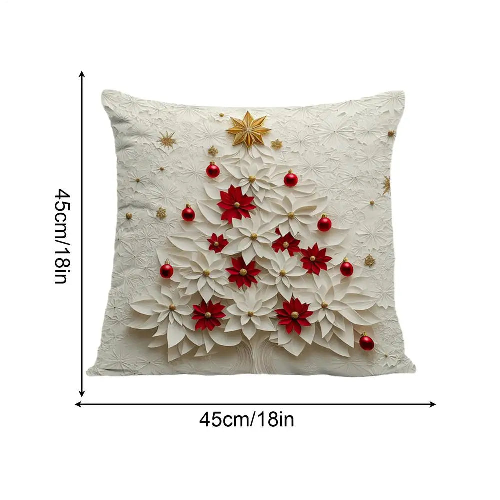 4 Pieces Decorative Pillow Cover Farmhouse Christmas Modern 18x18Inch Decorative Pillow Covers for Sofa for Home House Living Vue White
