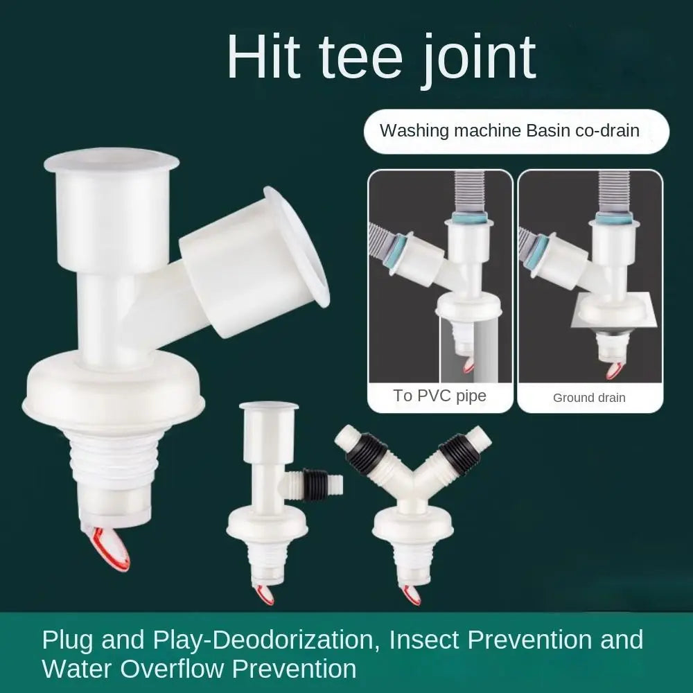 Dual-Interface Washing Machine Drain Tee Dual-Purpose Pipe Connector Floor Drain Joint Two-In-One Anti-Return Drain Pipe Tee Vue