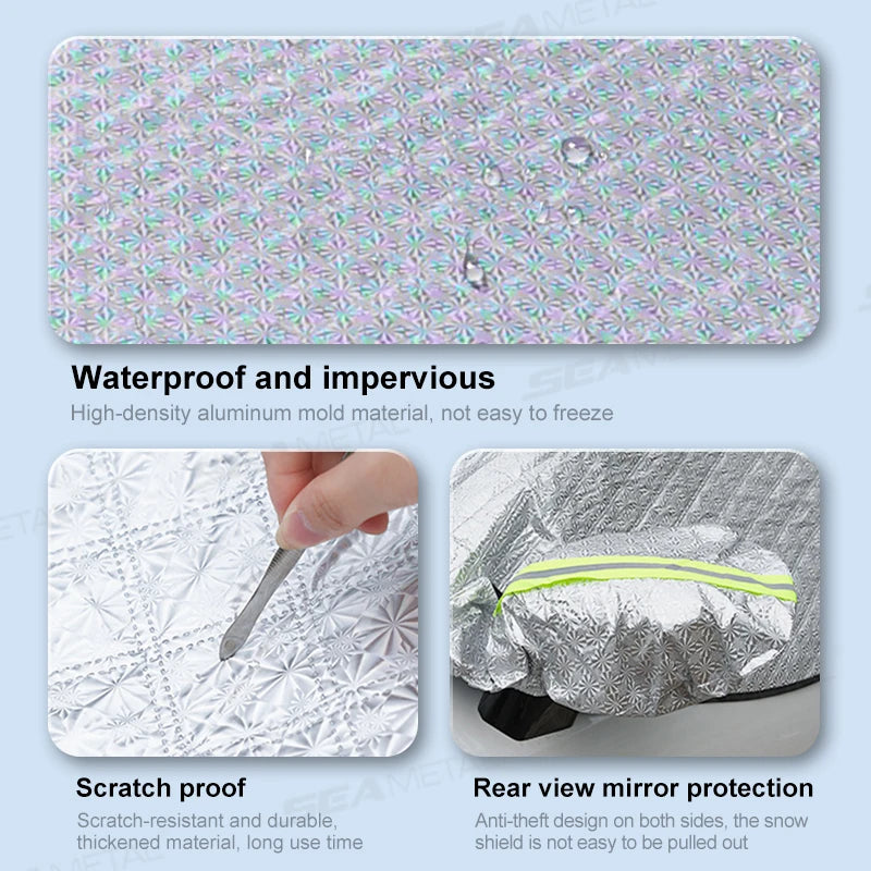 SEAMETAL Car Windshield Cover Winter Snow Shield Sun Shade Protector Magnetic Front Window Anti Snow Cover with Windproof Strap Vue
