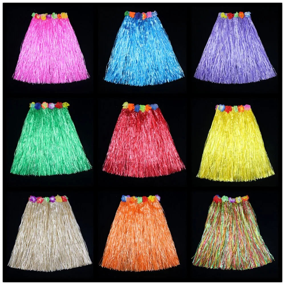 Ladies Women Hawaii Fancy Dress Grass Skirt Hula Hawaiian Full Vue