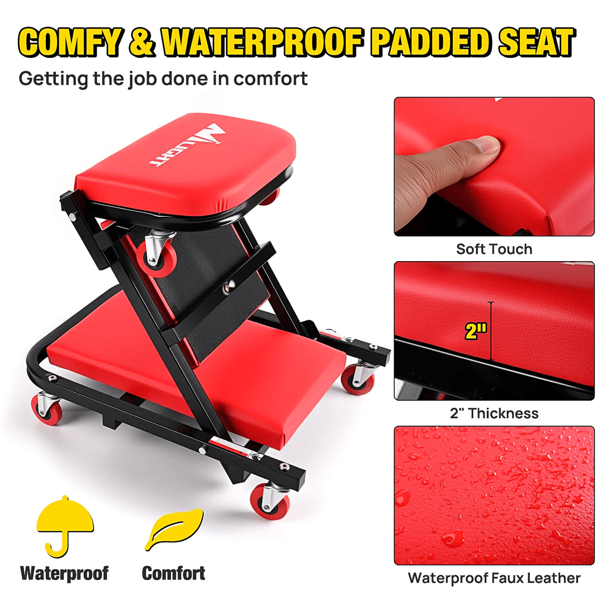 Nilight 40" Z Creeper - 2-In-1 Folding Rolling Mechanic Seat, 40 Inches Adjustable Lay-Down Or Sit Garage Chair, 330Lbs Capacity Vue