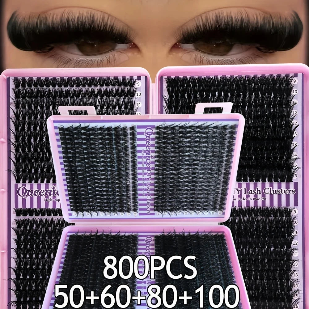 800 Clusters False Eyelashes 9-16mm Mixed Lengths, D Curl, Fluffy & Dense Eyelash Clusters, Reusable Eyelash Extensions Natural Vue 50D60D80D100D