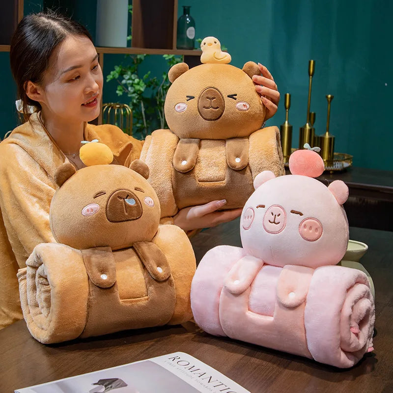 2 in 1 Capybara Panda Pillow Blanket Plush Roll,Kawaii Stuffed Pillow Warm Lap Throw for Office Nap Soft Gift for Girls Kids Vue