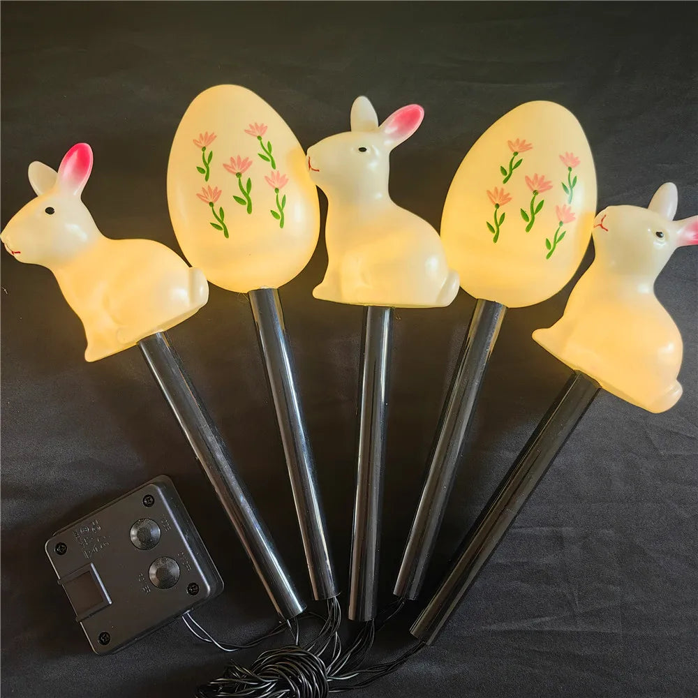5 Pieces Solar Powered Easter Bunny Lights Outdoor LED Lights Garden Rabbit Egg Carrot Decor Pathway Lights Ground Plug 920 Vue