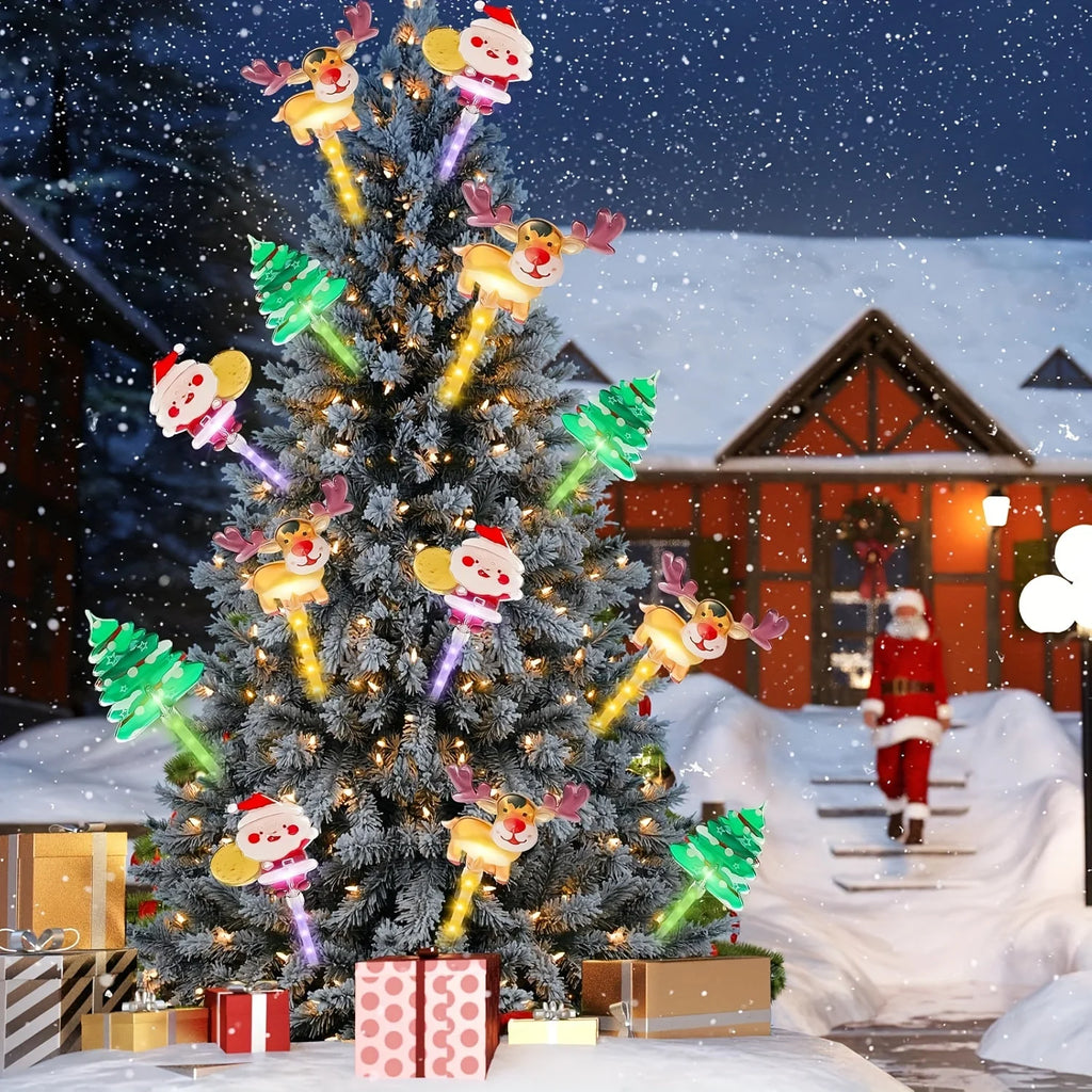 6PCS Weatherproof Solar Christmas Stakes - Santa/Snowman/Tree Shapes, 8 Lighting Modes, Garden Path Decor Vue