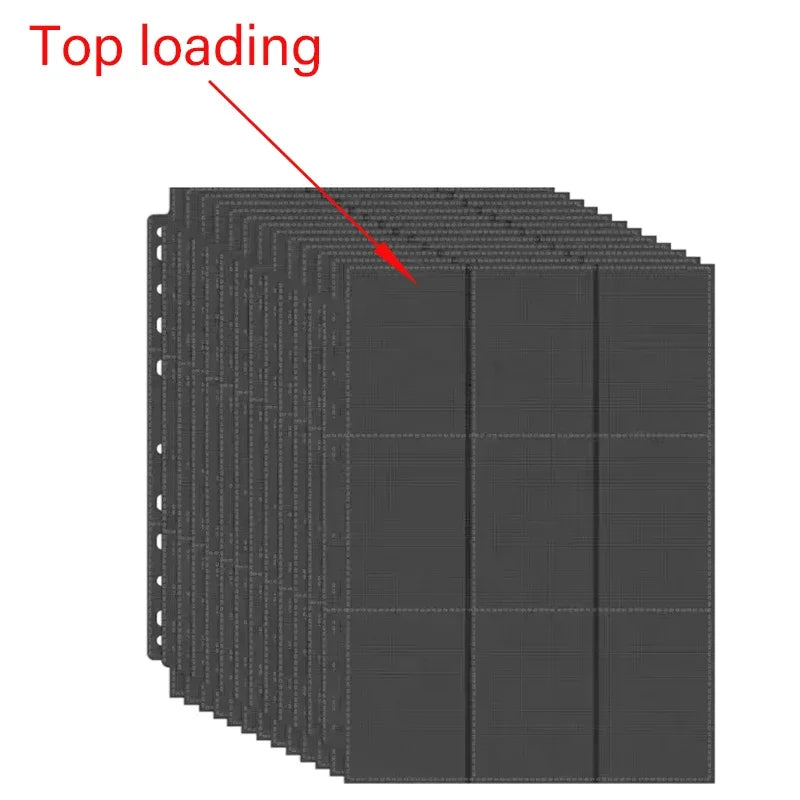 10PCS 11 Holes Double-Sided Card Sleeves Album Binder Sheets A4 Black 9 Pockets Pages Protector Cards Game Cards Binder Vue