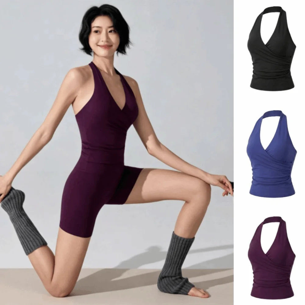 Sport Essentials Halter Neck Yoga Outfit Seamless Backless Yoga Vest Detachable Breathable Sports Bra Fitness Training Vue