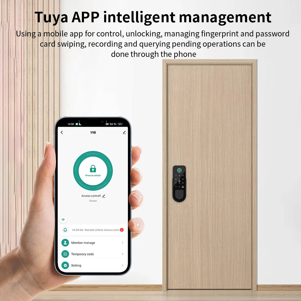 Biometric Smart Lock Electronic Fingerprint Door Lock Digital Tuya App Remote Unlocking Keyless Lock Door supports Tuya Gateway Vue