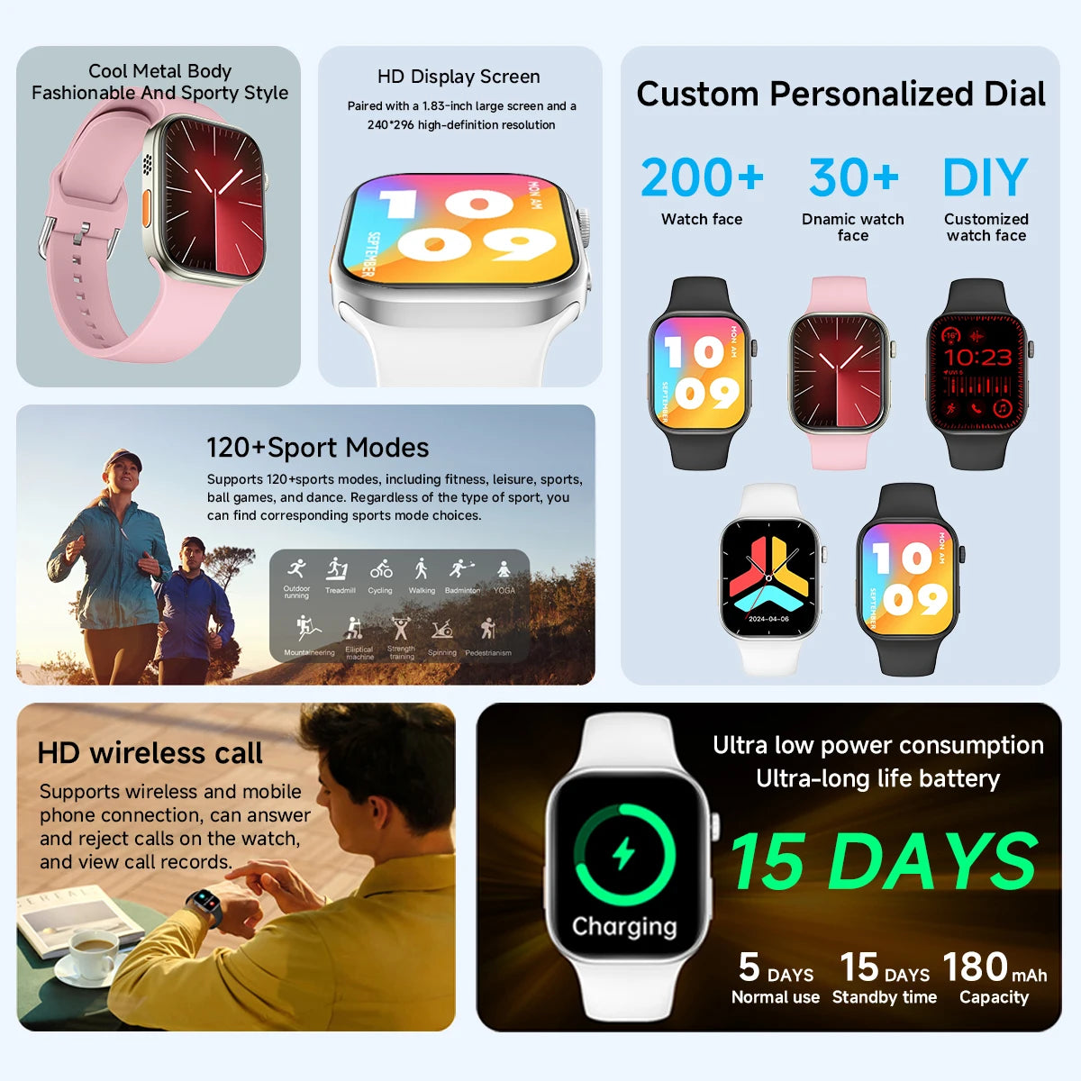 NEW Smartwatch 1.83"HD Screen Sleep&Health Monitoring Bluetooth Call Multi-Sport Modes Fashion Smart Watches For Women Men Gift Vue