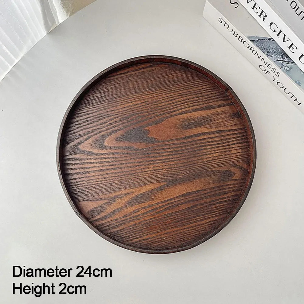 Vintage Round Serving Tray Wooden 21 24 27 30 Wood Platte Dessert Vue 24cm
