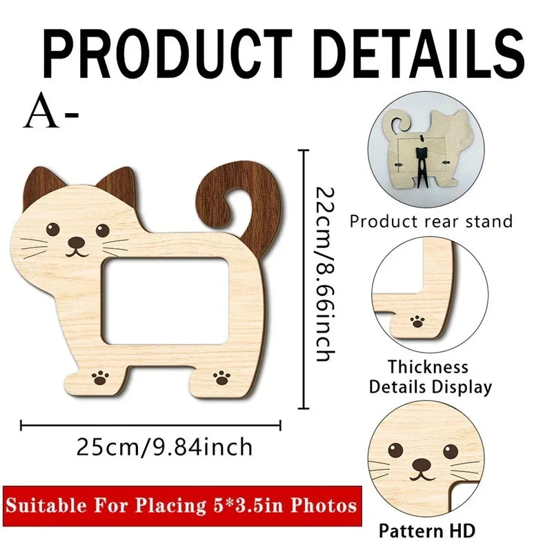 2pcs Cartoon Cat Wooden Picture Frame Cute Tabletop Memorial Home Display Party Centerpiece For Kids Girls Women Birthday Gift Vue