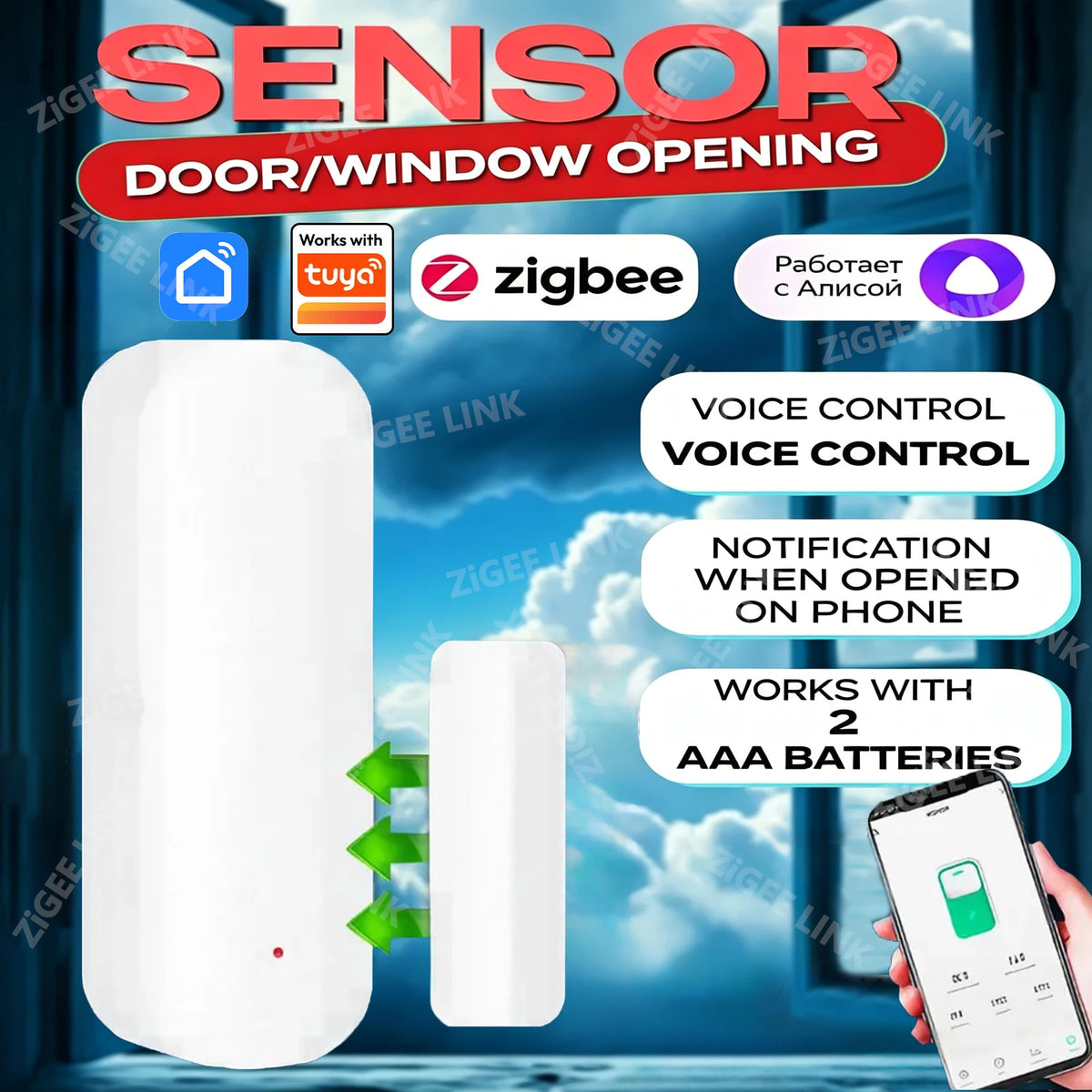 Door Sensor Window Contact Sensor Open Closed Detector Smart Home Alarm Security Protection Work With Tuya and Smart Life Vue