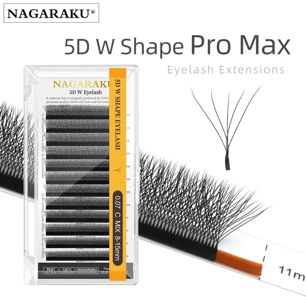 NAGARAKU 5D W Shape Big Bundle Eyelash Extension Mega Volume Premade Fans Eyelashes Super Soft Full Dense Lashes Vue D 0.07mm Mix 8-12mm