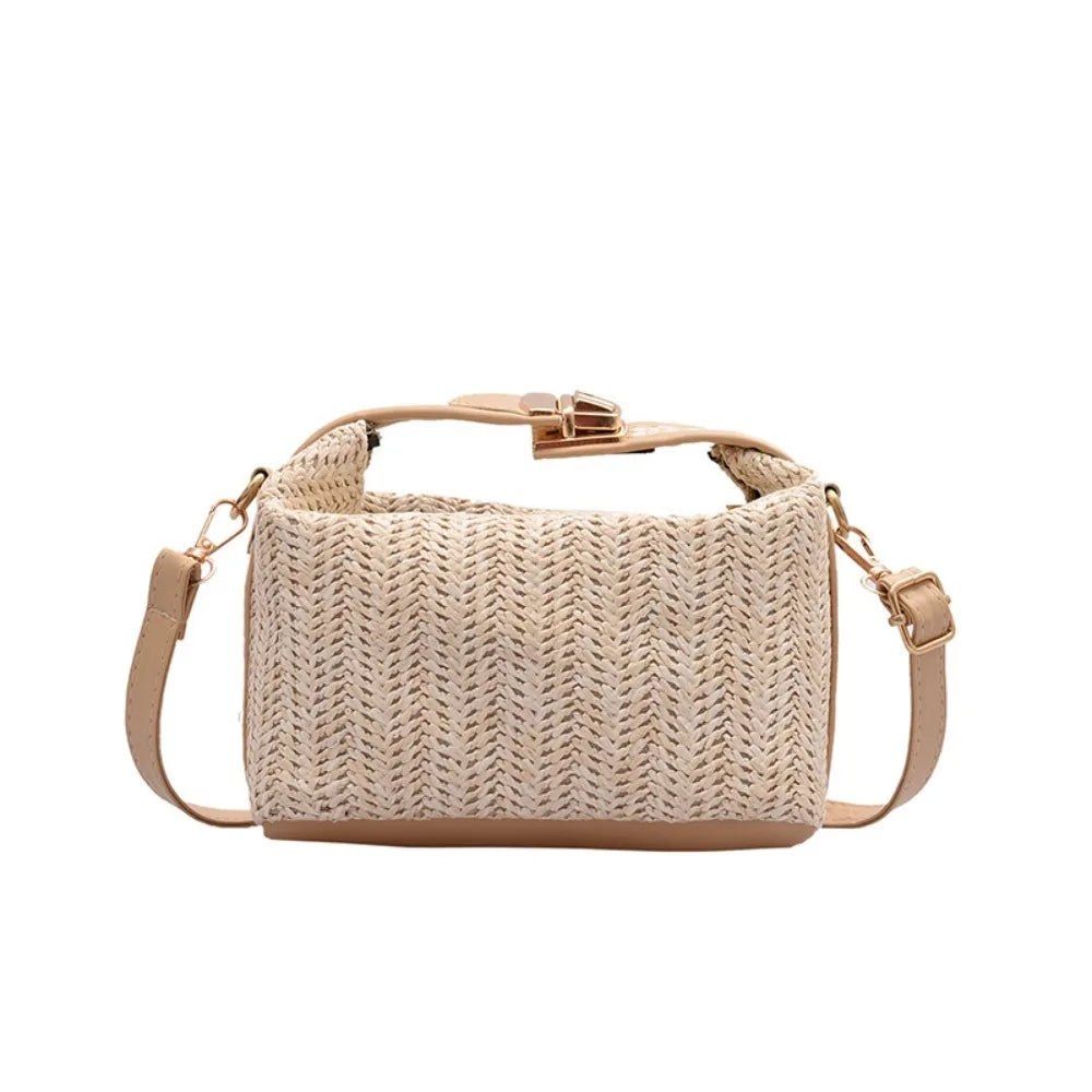 Straw Knitting Crossbody Bag Bohemian Shoulder Strap Woven Bucket