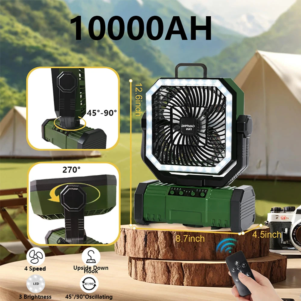 Portable Outdoor Camping Fan With Bluetooth Speaker And LED Lighting 10000mAh Large Capacity Battery Suitable For Outdoor Campin Vue