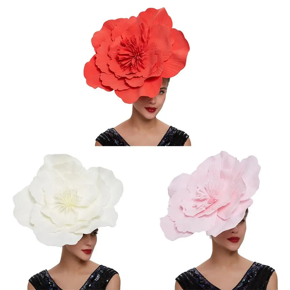 Fashion Feathers Bridal Hair Band Makeup Prom Large Flower Bow Hat