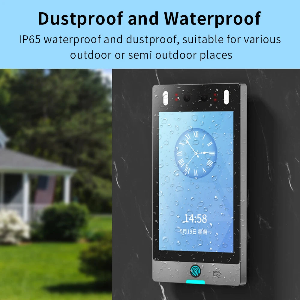 Asia Teco World Debut IP65 8inch 5000user TCP/IP WIFI Dynamic Face Recognition Access Control Attendance Machine Password+RFID Vue