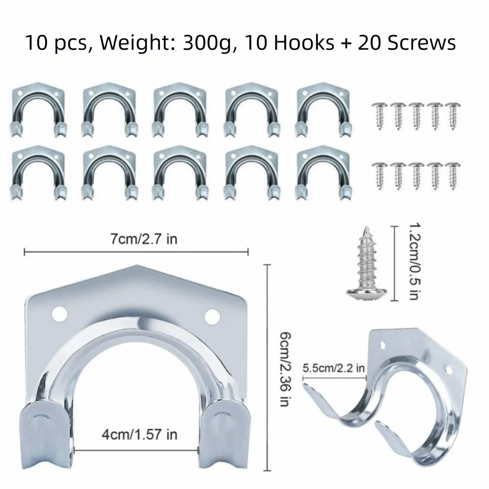 10Pcs Heavy-Duty Wall Hooks Durable Multi-Purpose Tool Storage Hooks Easy Install with Screws Hose Storage Hook Kitchen Storage Vue