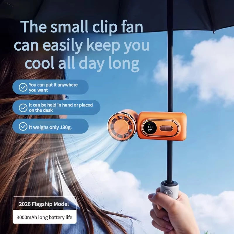 Portable Handheld Fan with Clip Umbrella Holder Function - Compact Personal Cooling Fan for On-the-Go Relief Silicone anti-slip Vue
