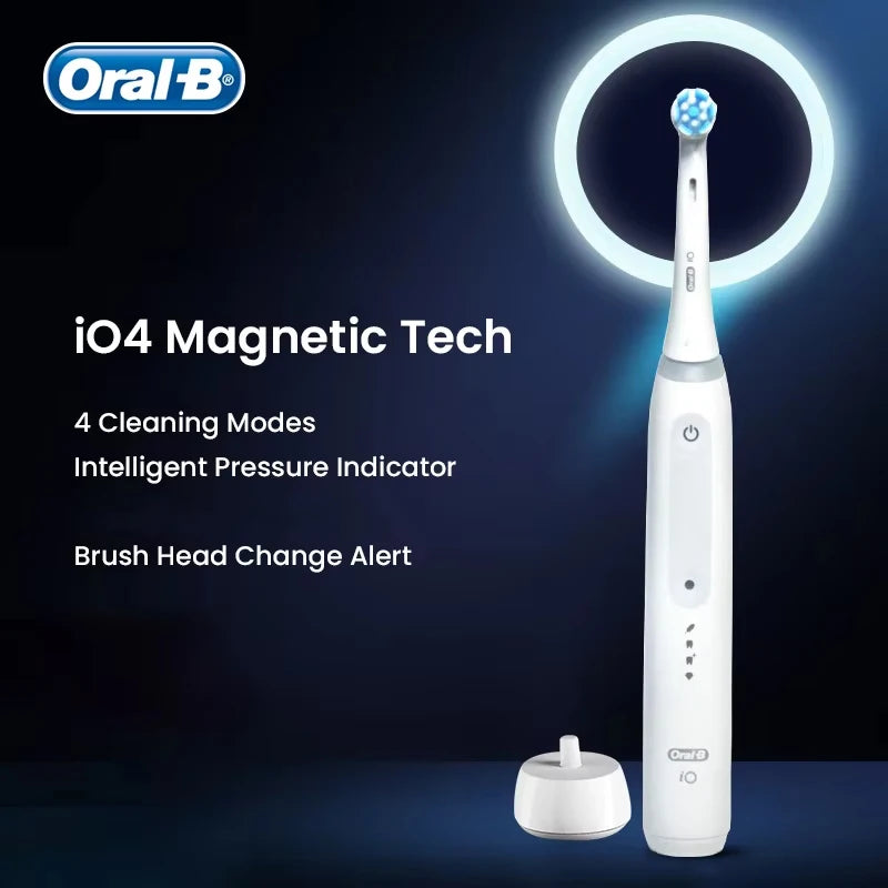 Oral B iO4 Electric Toothbrush Magnetic Tech 4 Modes Rechargeable Tooth Brush 2 Min Timers Smart Pressure Sensor Plaque Removal Vue