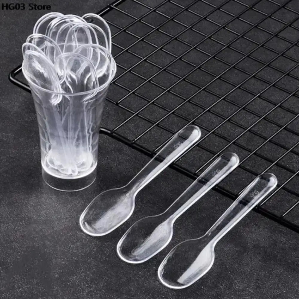 100pcs Plastic Disposable Clear Plastic Spoons Transparent Thicken Disposable Flatware Spoons 7.5*2cm Commercial Restaurant Vue