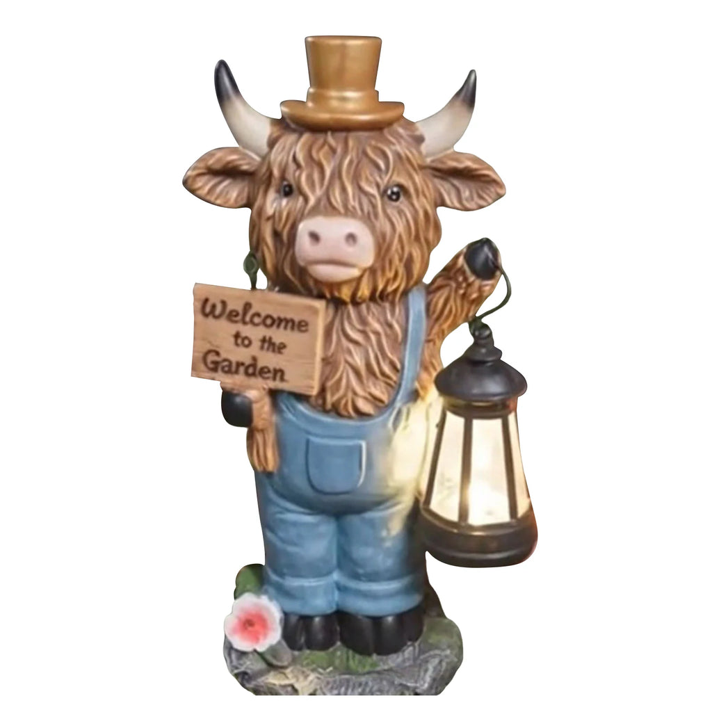 Highland Yak Garden Lantern Statue | Resin Welcome Sign Figurine Garden Statue Figurine Vue Brown China Mainland