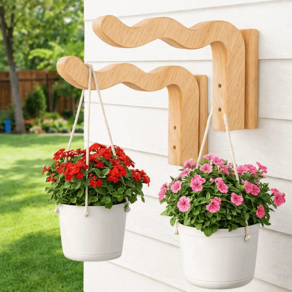 2PCS Wall Mounted Wooden Plant Hanger Farmhouse Style Multipurpose Wall Hanging Hook Handmade Sturdy Hanging Flower Pot Hook Vue