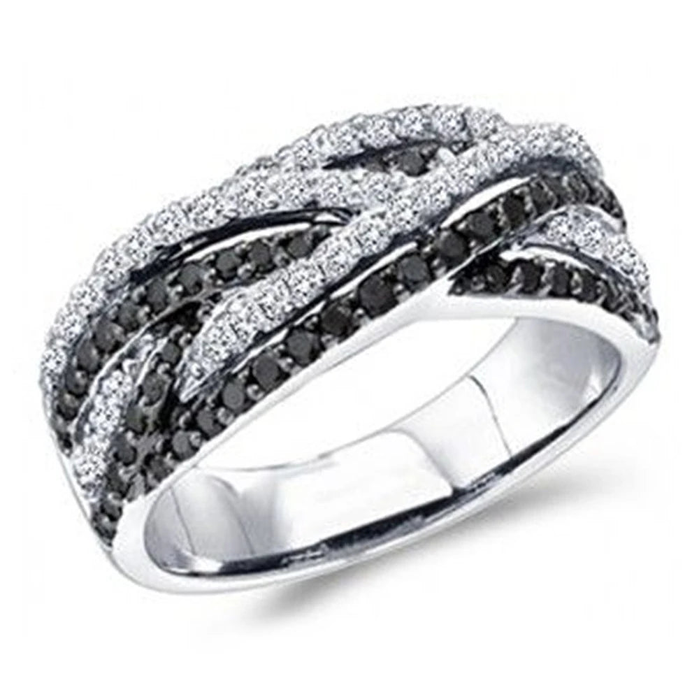 Huitan Black White Cubic Zirconia Women's Ring | Wedding Jewelry Fashion Ring Vue