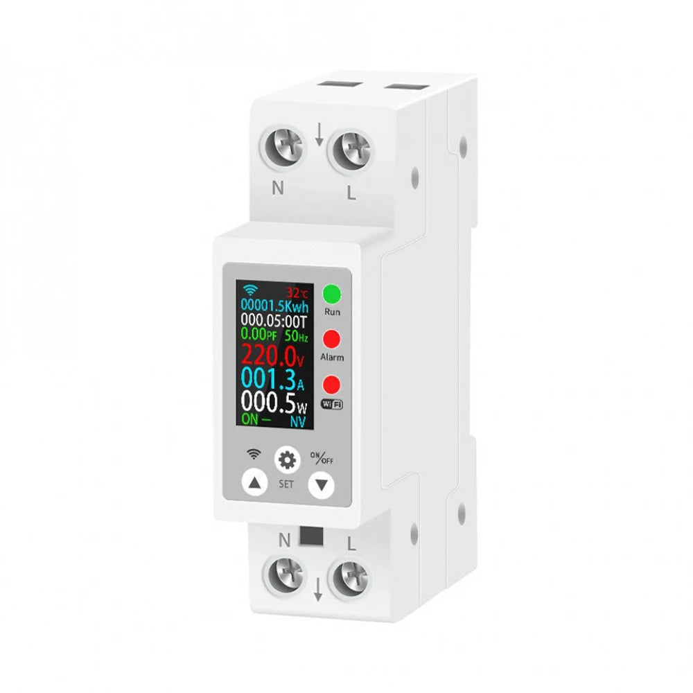 60A Tuya WiFi DIN Rail Smart Energy Meter Digital Volt Current Power KWh Monitor Remote Control Breaker Overvoltage Protection Vue