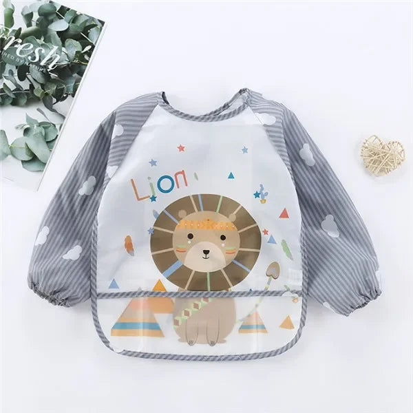 Baby Long Sleeve Scarf Boys Girls Burp Cloth For1-3Year Banana BibsWaterproof Toddler Art Smock Feeding Bib Apron Pocket Infant Vue B31 Lion 0-3Years