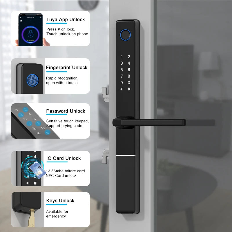 Euro 92/85/72mm Tuya wifi Smart Home Fingerprint Digital Smart door lock for UPVC Aluminium door Vue