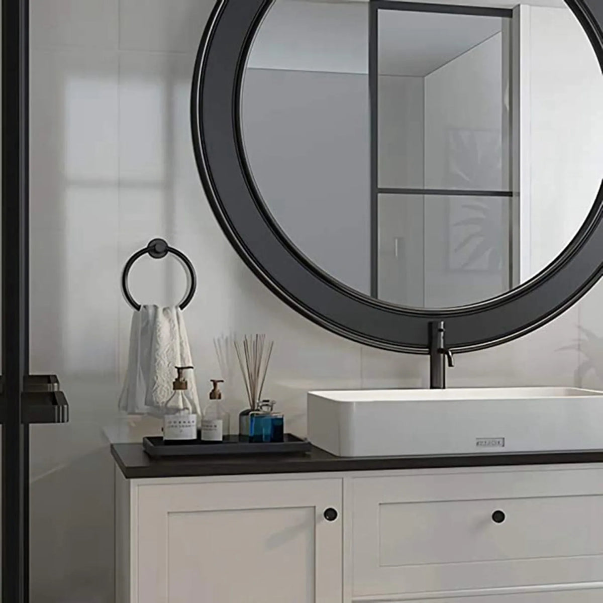 ABKW-4Pcs Bathroom Hardware Black Towel Ring And Toilet Paper Holder Stainless Steel Bathroom Hand Towel Holder Towel Vue