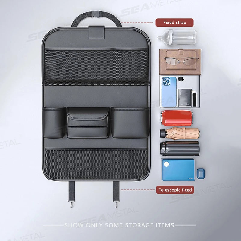 SEAMETAL Car Seat Back Storage Bag Large Capacity Multi-Pocket Backseat Organizer Foldable Dining Table Tablet Tray Hanging Bag Vue