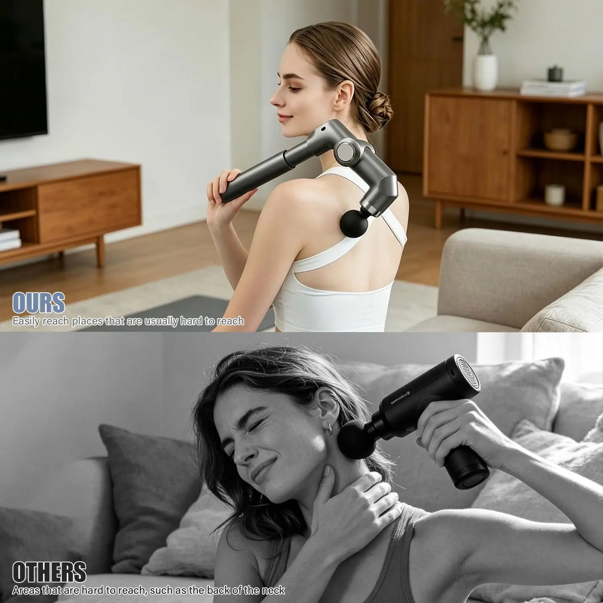 Foldable Deep Tissue Massage Gun 6 Speed Amplitude 4 Heads Type-C Portable Muscle Massager for Body Relax Workout Recovery Vue