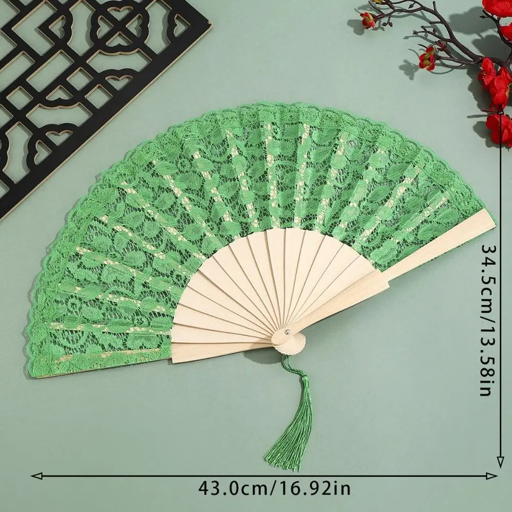 Portable Lace Pattern Chinese Fan Vintage Flower Design Folding