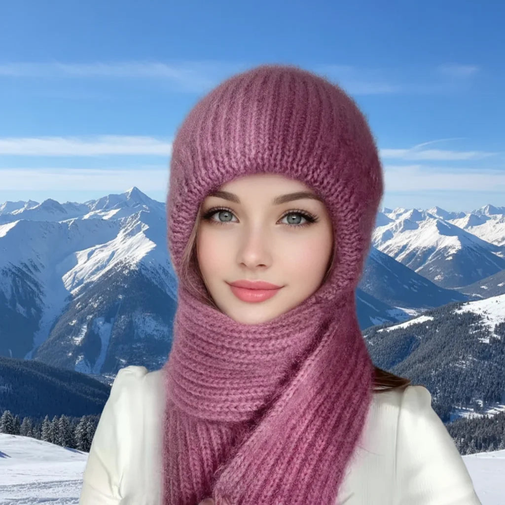 1/2/3PCS Women Integrated Scarf and Hat for Adults Thick Knitted Winter Beanie Cold Weather Windproof Fleece Lined Warm Cap Vue
