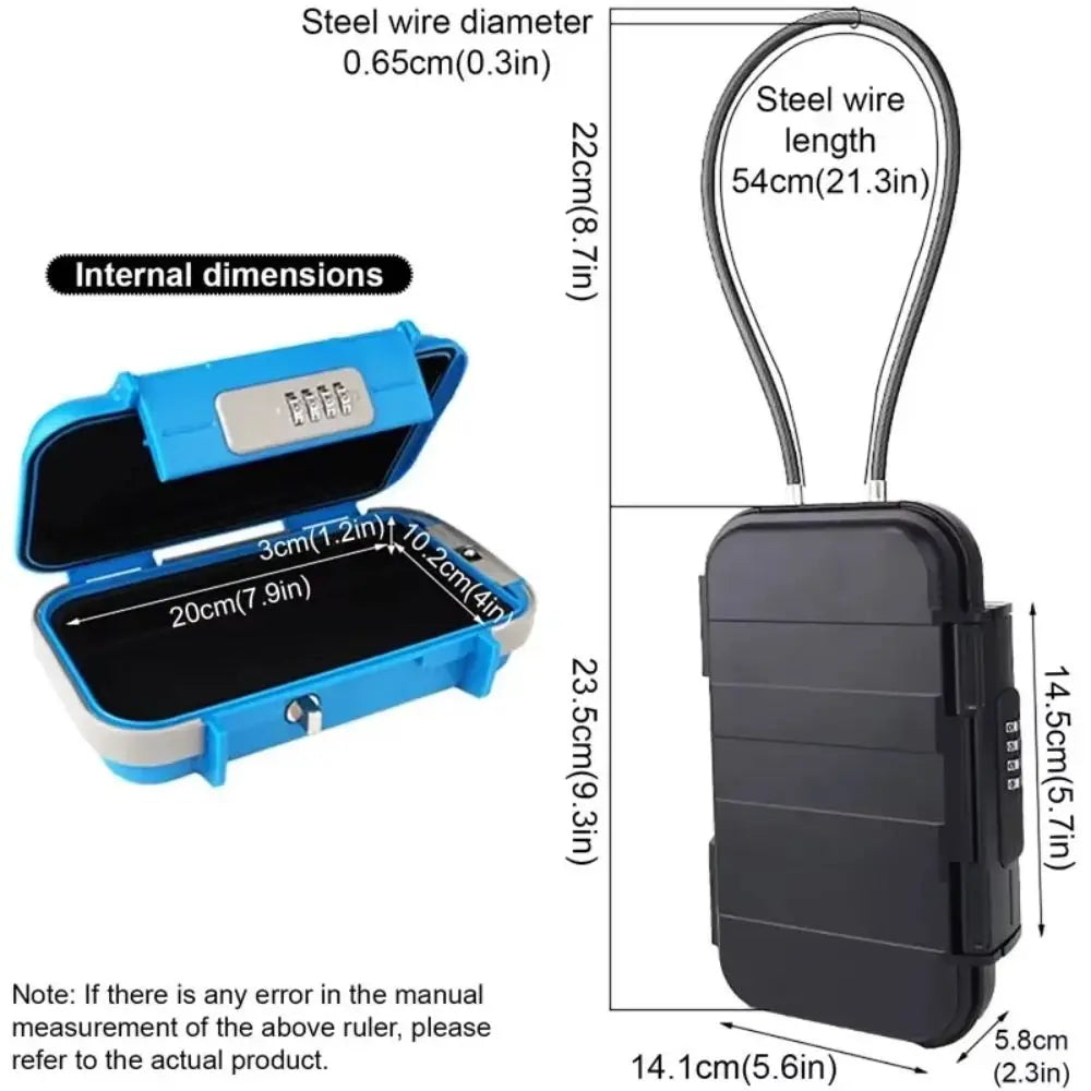4-Digit Combination Combination Lock Box Solid ABS Material Detachable Steel Wire Storage Box Water Resistance Vue