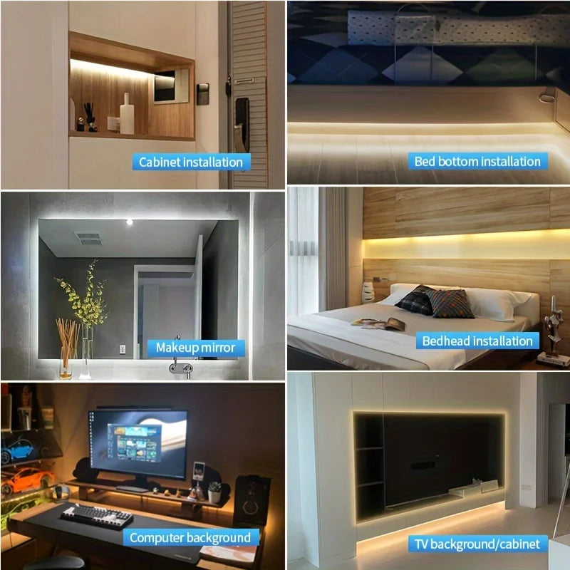 USB 5V COB LED Strip Lights With Touch Control Adjustable Brightness Suitable for Home Cabinets Vanities TV Backgrounds Lighting Vue